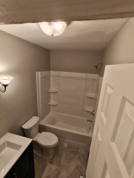 Bathroom remodel after, wide view of finished room