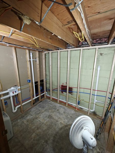 Supply and drain rough-in for a basement bathroom
