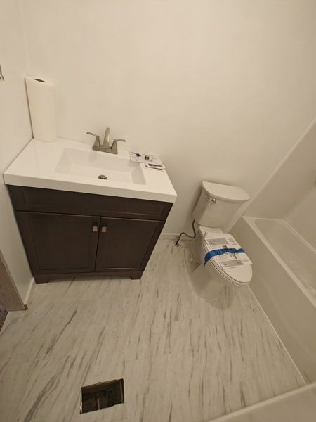 New vanity and toilet in a finished bathroom